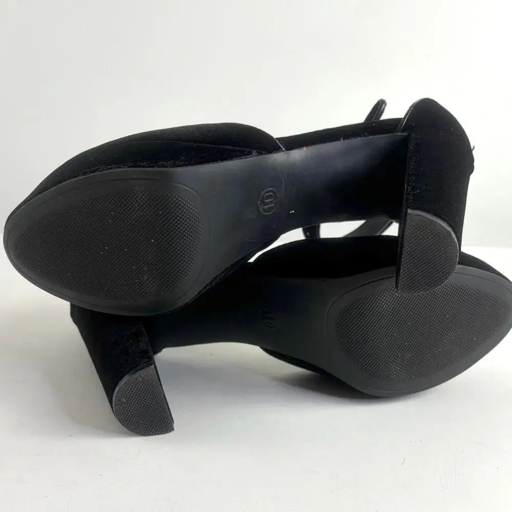 DV Target Black Velvet Platform Pumps Block Heel Ankle Strap Size 10